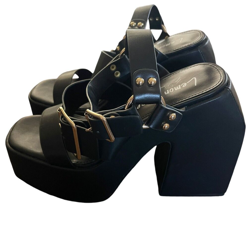 Dollskill Lemon Drop Khali Platform Block Heels Size 10 Ankle Buckle‎ Gothic
